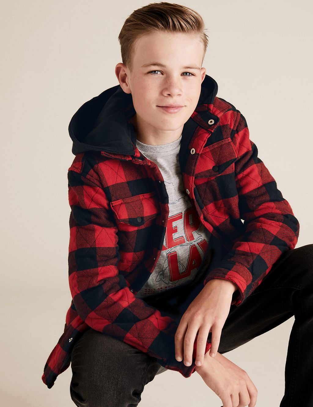 Cotton Hooded Checked Shacket (6-16 Yrs) 3 of 5