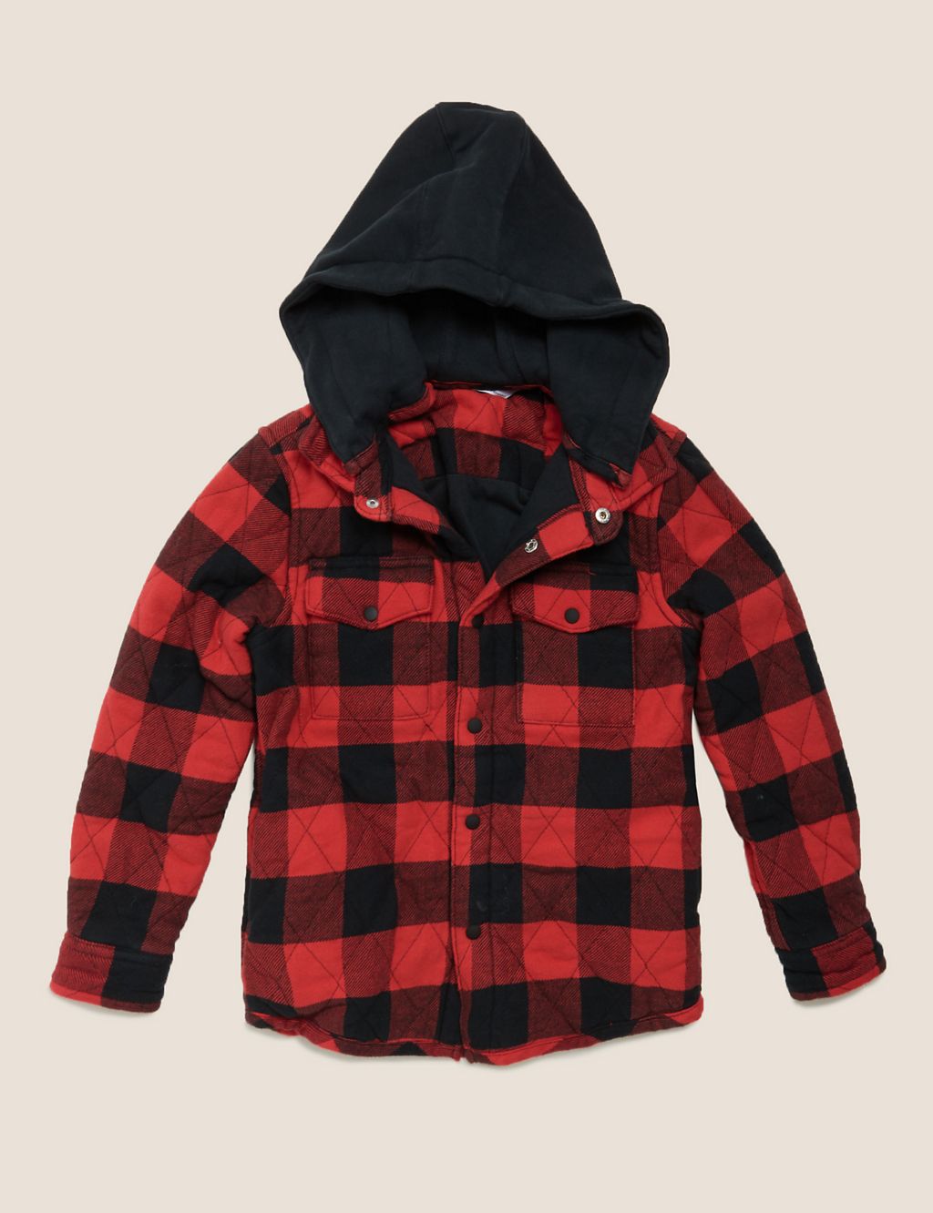 Cotton Hooded Checked Shacket (6-16 Yrs) 1 of 5