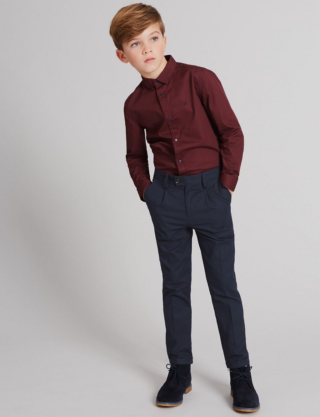 Cotton Jacquard Trousers with Stretch (3-14 Years) 3 of 6