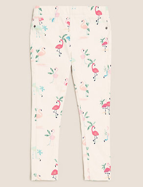 Cotton Knitted Flamingo Print Jeggings (2-7 Yrs) Image 2 of 4
