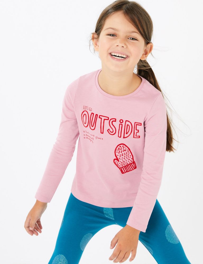 Cotton Let's Go Outside Slogan Top (3 Mths - 7 Yrs) 1 of 4
