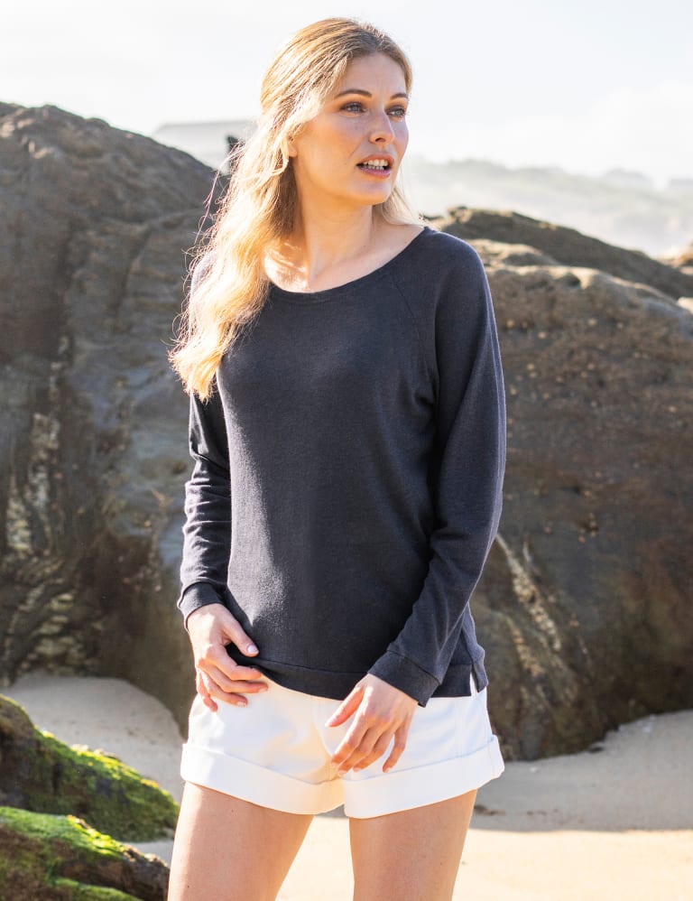 Cotton Linen Blend Crew Neck Sweatshirt 1 of 3