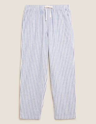 Cotton Linen Striped Pyjama Bottoms M S Collection M S