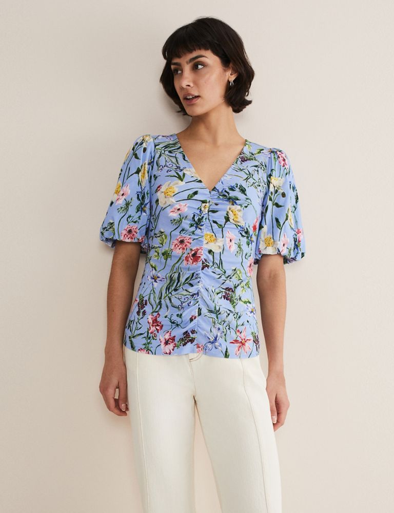 Cotton Modal Blend Floral Puff Sleeve Top | Phase Eight | M&S