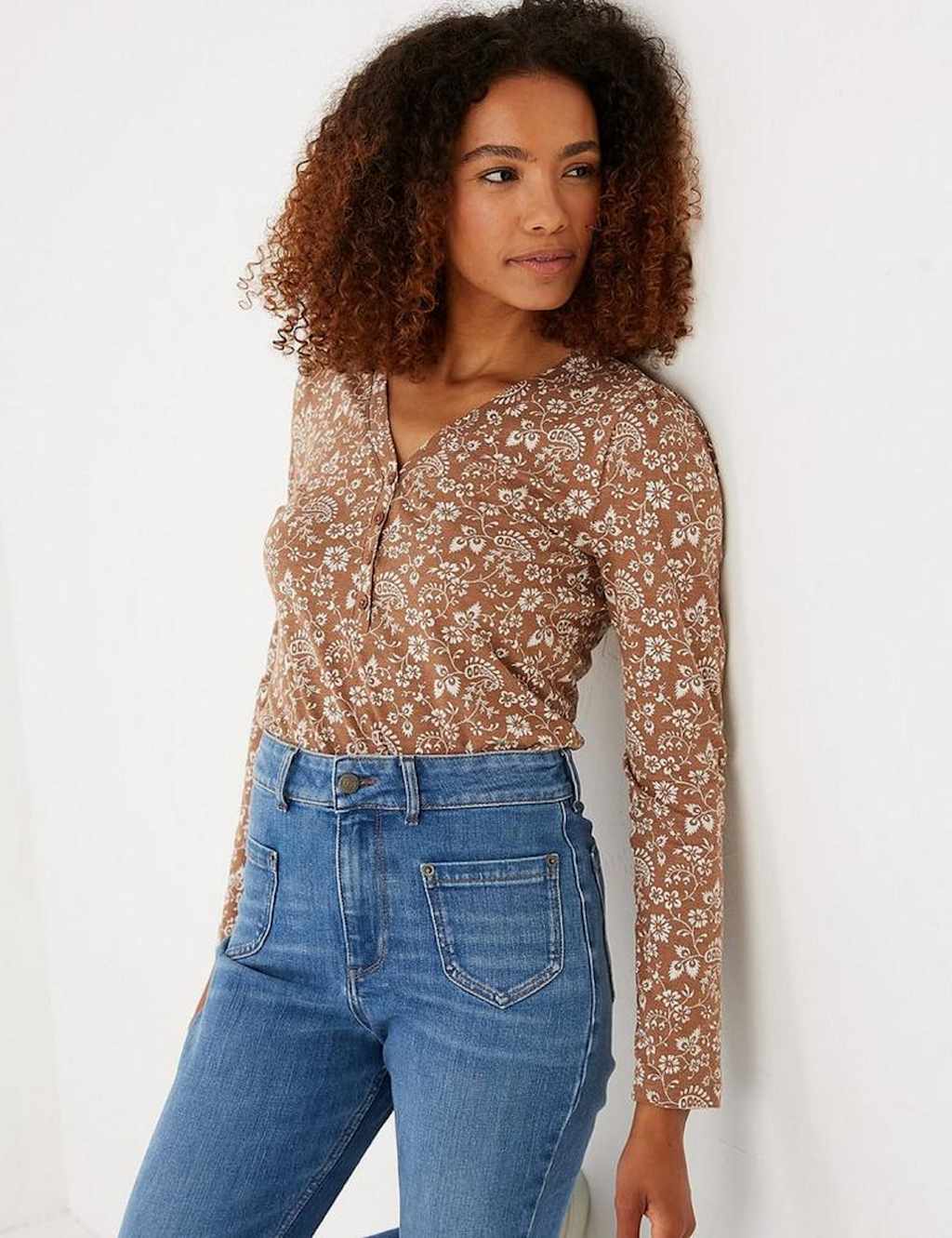 Cotton Modal Blend Floral V-Neck Top | FatFace | M&S