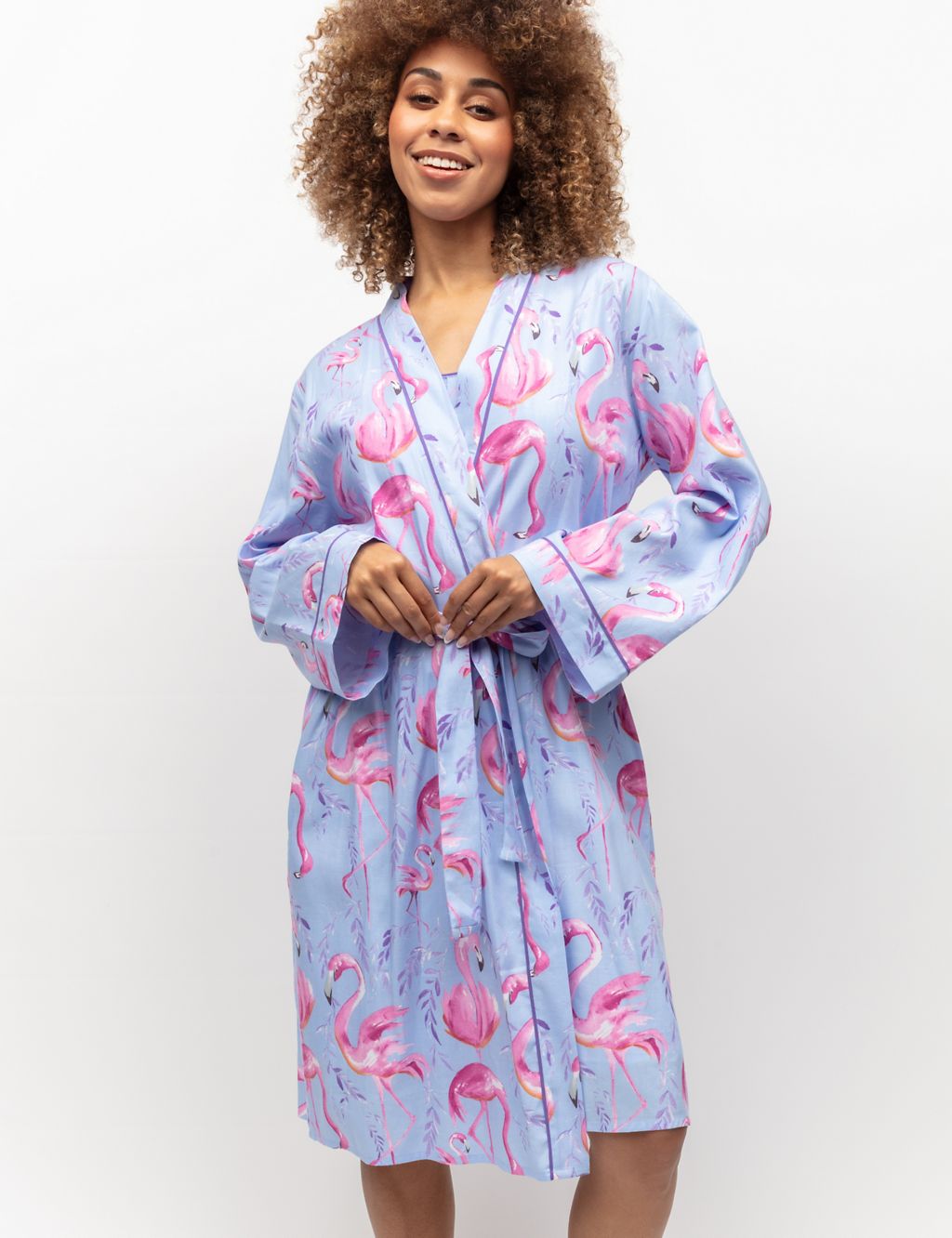 Cotton Modal Flamingo Print Dressing Gown 3 of 4