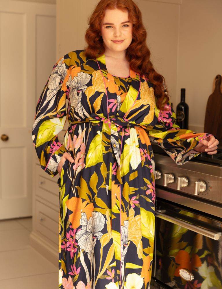 Cotton Modal Floral Dressing Gown 3 of 4