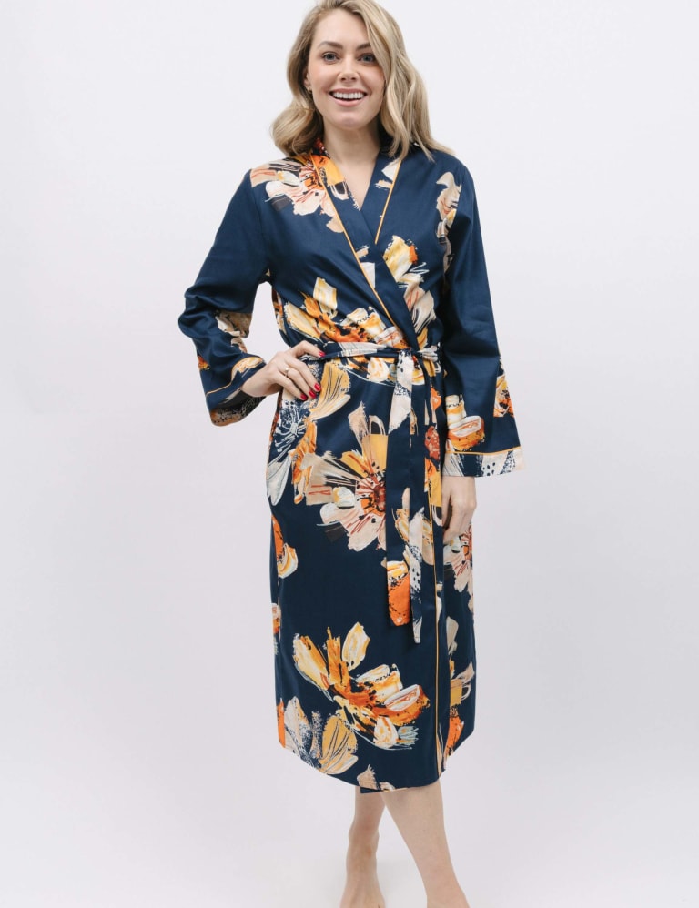 Cotton Modal Floral Long Dressing Gown Cyberjammies M S