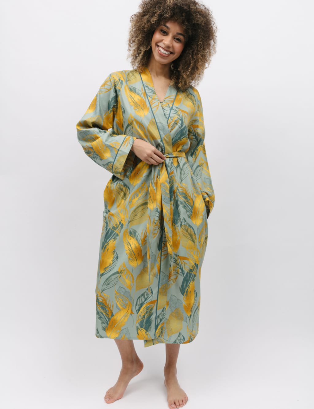 Cotton Modal Leaf Print Long Dressing Gown | Cyberjammies | M&S