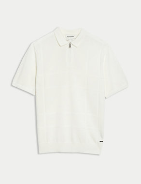 Cotton Modal Zip Up Knitted Polo Shirt Image 2 of 6