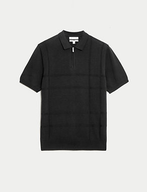 Cotton Modal Zip Up Knitted Polo Shirt Image 2 of 5
