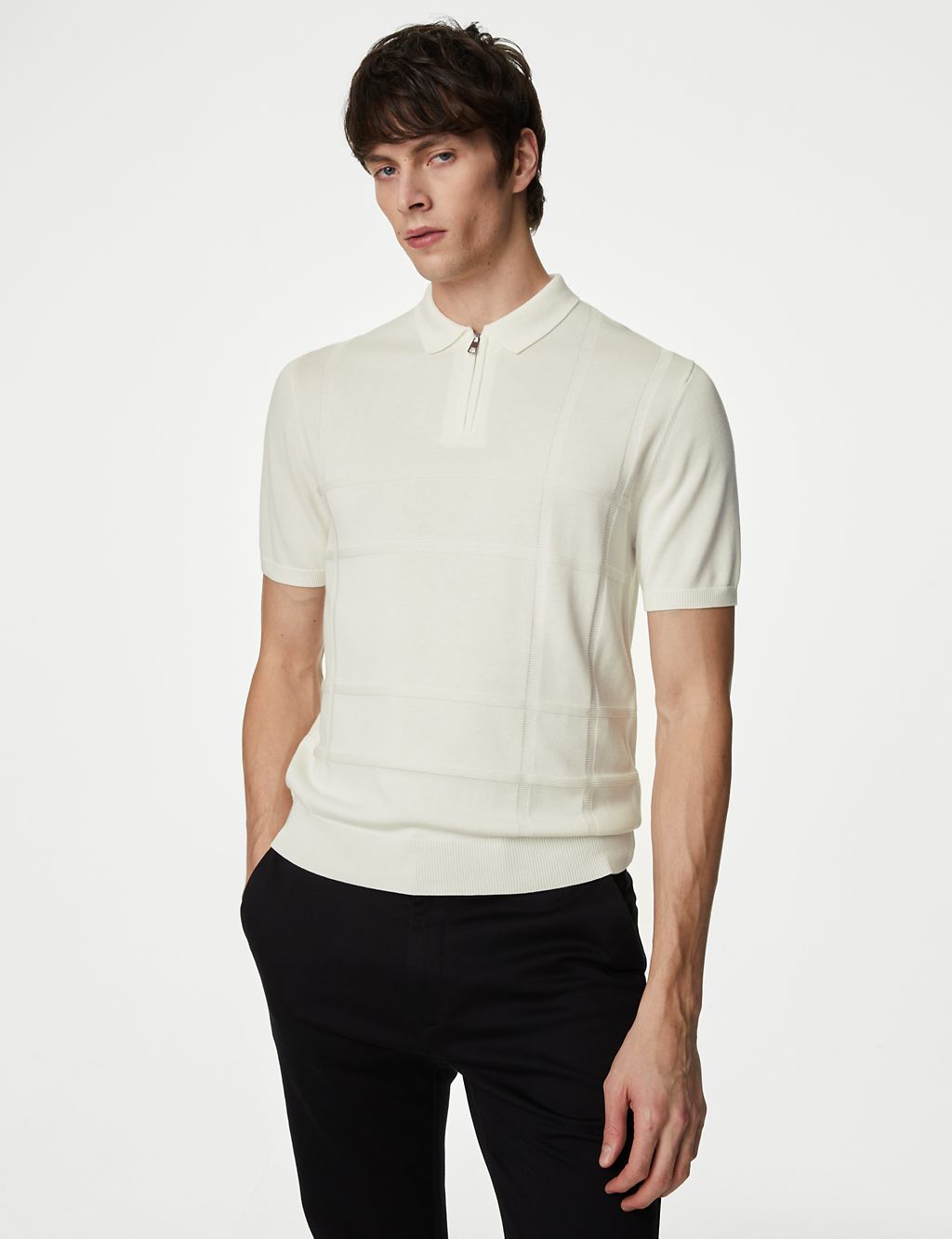 Cotton Modal Zip Up Knitted Polo Shirt 3 of 6