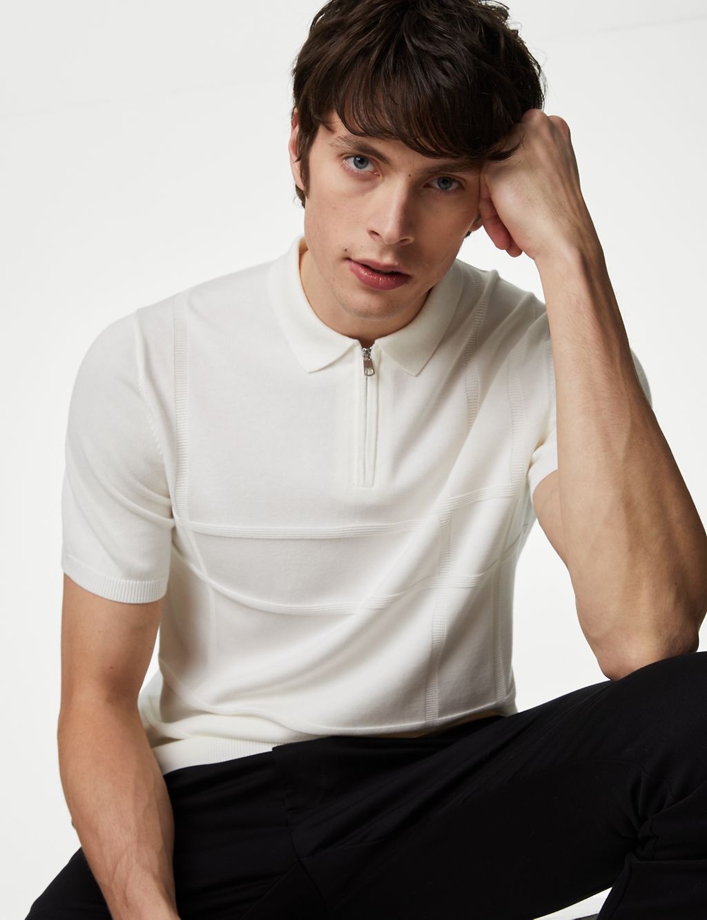 Cotton Modal Zip Up Knitted Polo Shirt 2 of 6