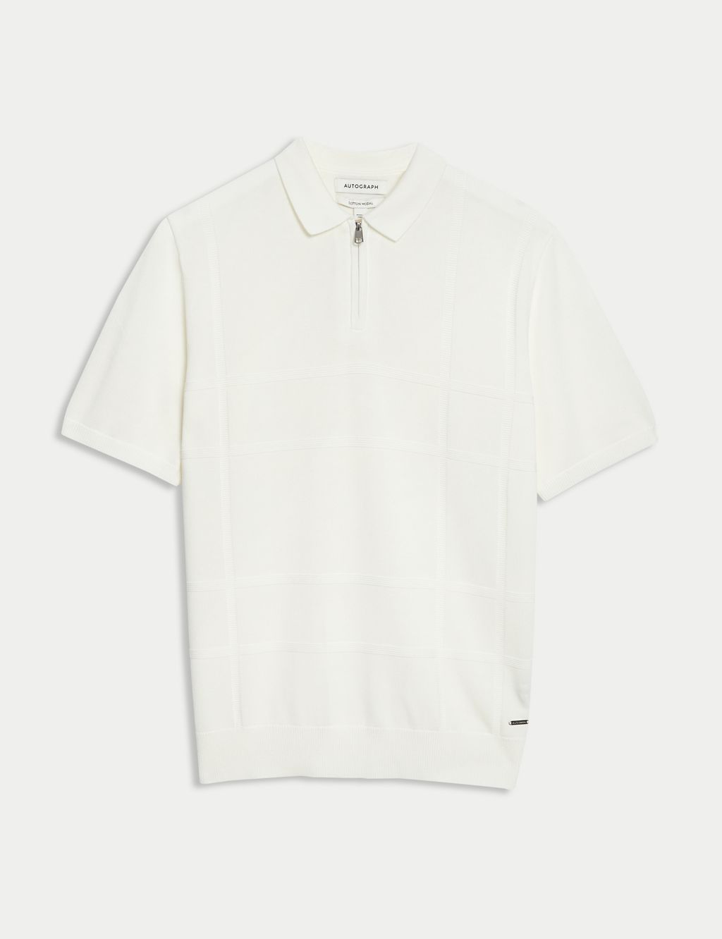 Cotton Modal Zip Up Knitted Polo Shirt 1 of 6