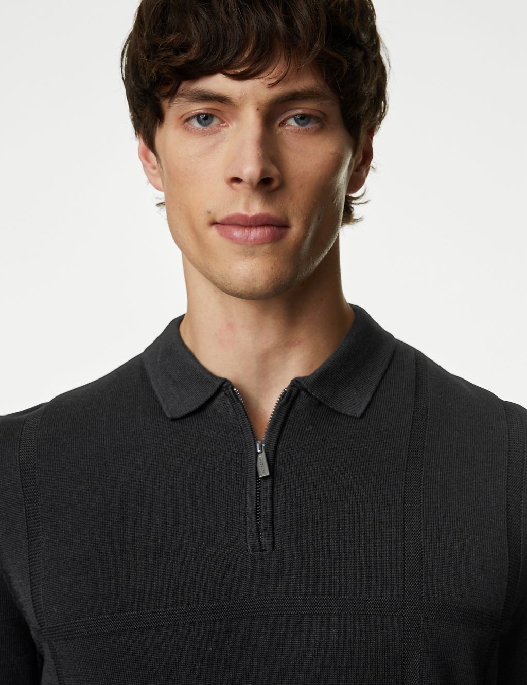 Cotton Modal Zip Up Knitted Polo Shirt 2 of 5