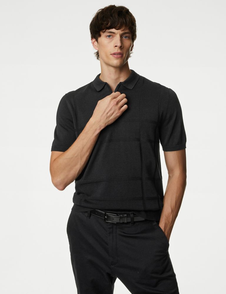 Cotton Modal Zip Up Knitted Polo Shirt 4 of 5