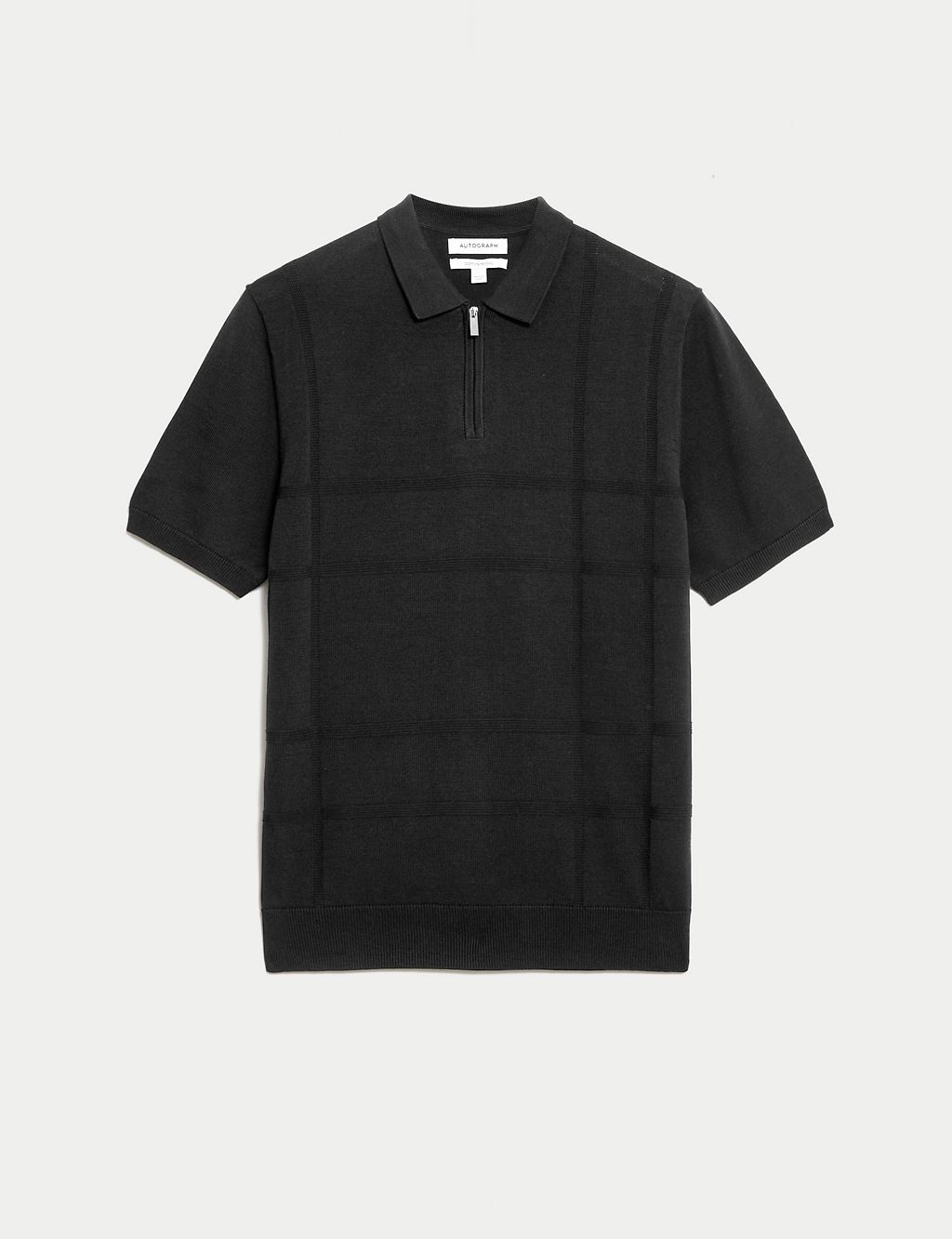 Cotton Modal Zip Up Knitted Polo Shirt 1 of 5