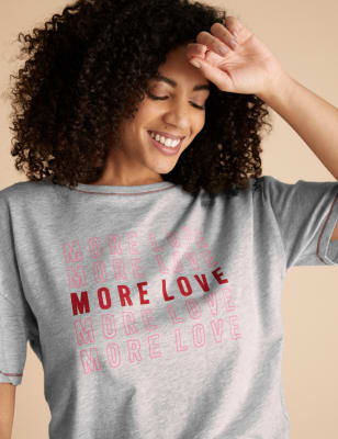 Cotton More Love Slogan Pyjama Top M S Collection M S