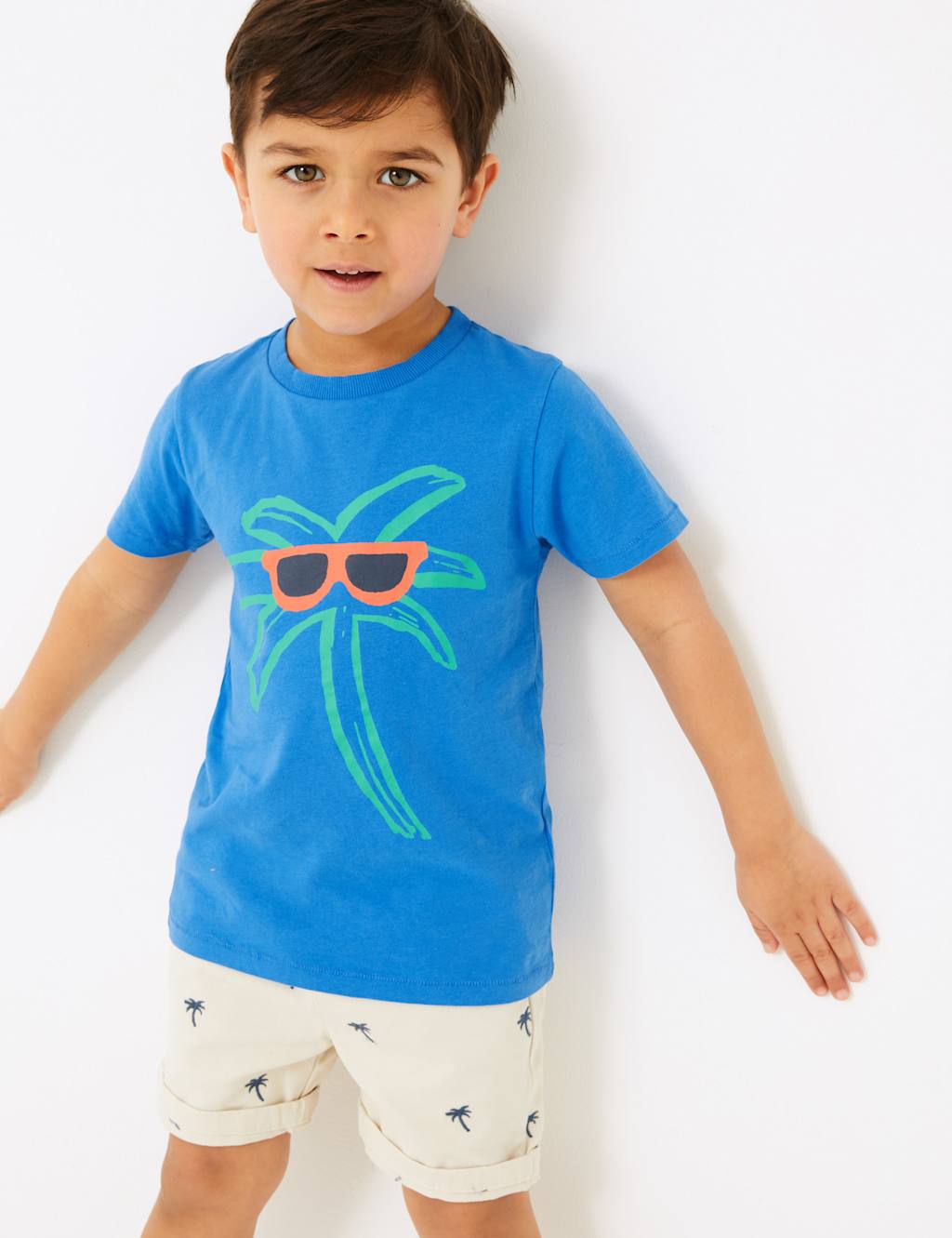 Babyhug 100% Cotton Knit Half Sleeves T-Shirt Palm Tree Print -White