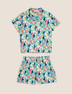 Cotton Parrot Print Short Pyjama Set (6-16 Yrs) Image 2 of 4