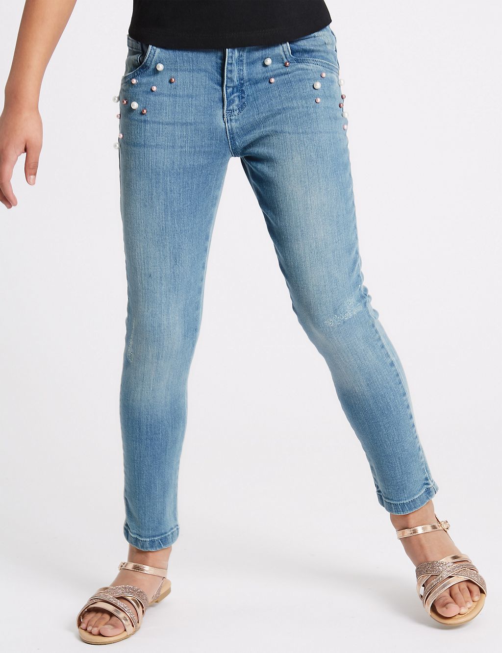 Cotton Pearl Embellished Jeans (3-16 Years) 2 of 4