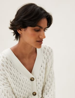 Pointelle V Neck Cardigan