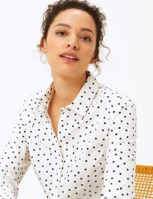 Cotton Polka Dot Fitted Shirt M S Collection M S