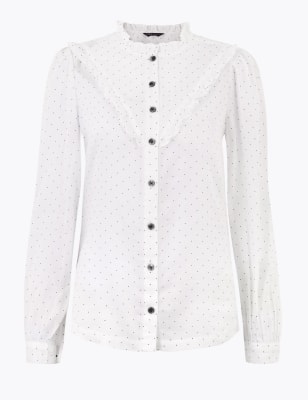 polka dot ruffle blouse