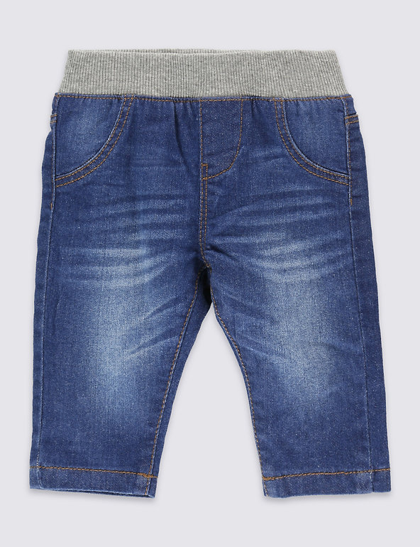 Cotton Pull On Denim Jeans with Stretch Image 1 of 2