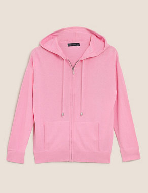Cotton Relaxed Zip Up Hoodie with Cashmere Image 2 of 7