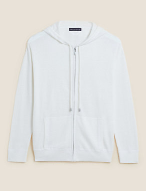 Cotton Relaxed Zip Up Hoodie with Cashmere Image 2 of 5