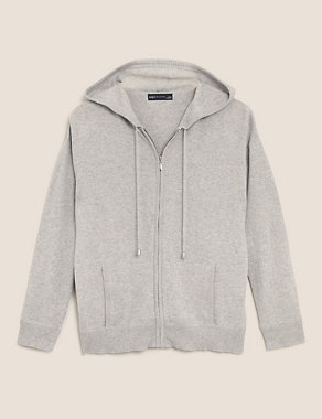 Cotton Relaxed Zip Up Hoodie with Cashmere Image 2 of 6