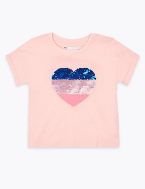 Cotton Reversible Sequin Heart T-Shirt (2-7 Yrs) Image 2 of 5