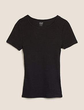 Cotton Ribbed Crew Neck Fitted T-Shirt Image 2 of 4