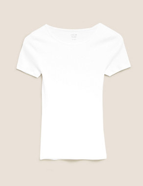 Cotton Ribbed Crew Neck Fitted T-Shirt Image 2 of 5