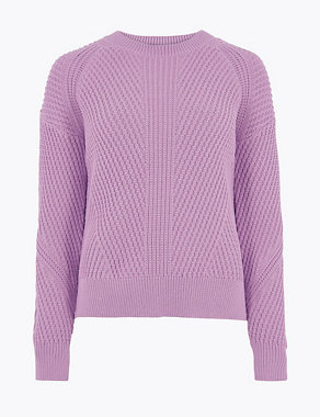 Cotton Ribbed Crew Neck Jumper Image 2 of 4
