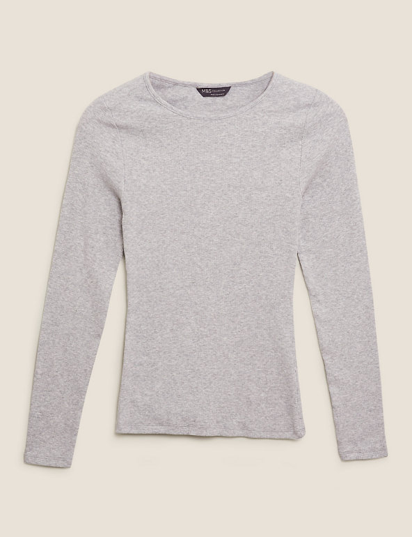 Cotton Ribbed Fitted Long Sleeve Top, M&S Collection
