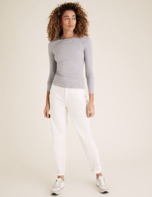 Cotton Ribbed Fitted Long Sleeve Top Image 2 of 4