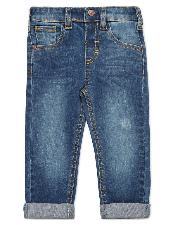 Cotton Rich Adjustable Waist Boyfriend Denim Jeans (1-7 Years) Image 1 of 2