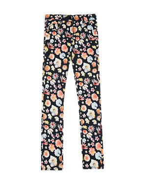 Cotton Rich Adjustable Waist Digital Floral Skinny Jeans (5-14 Years) Image 2 of 3