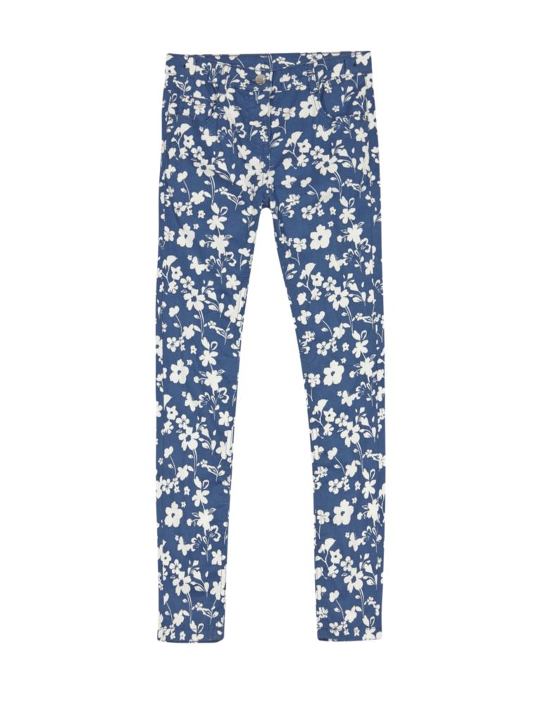 Cotton Rich Adjustable Waist Floral Jeans (5-14 Years) 2 of 3