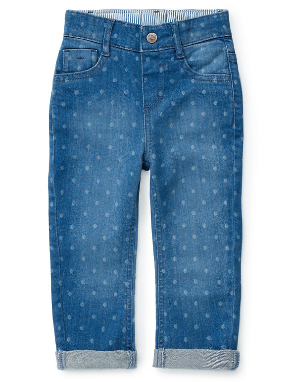 Cotton Rich Adjustable Waist Spotted Denim Jeans (1-7 Years) Image 1 of 2