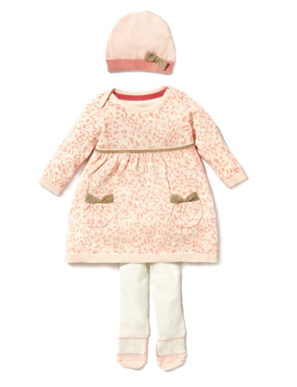 Cotton Rich Animal Knitted Dress, Hat & Tights Outfit 1 of 2
