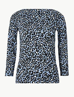 Cotton Rich Animal Print Fitted T-Shirt | M&S Collection | M&S