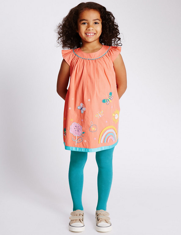 Cotton Rich Appliqué Tunic & Tights Outfit (1-7 Years) Image 1 of 2