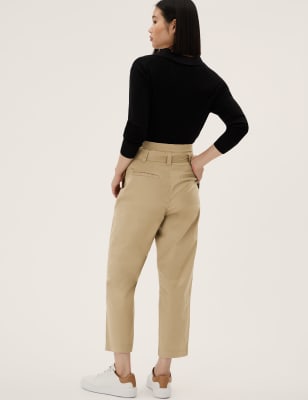 Cotton Rich Balloon Tapered Trousers, M&S Collection