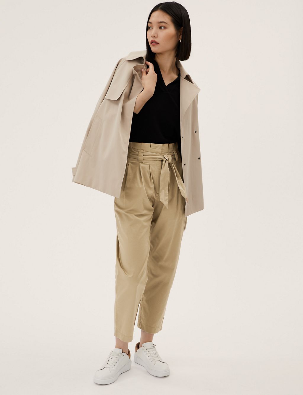 Cotton Rich Balloon Tapered Trousers | M&S Collection | M&S