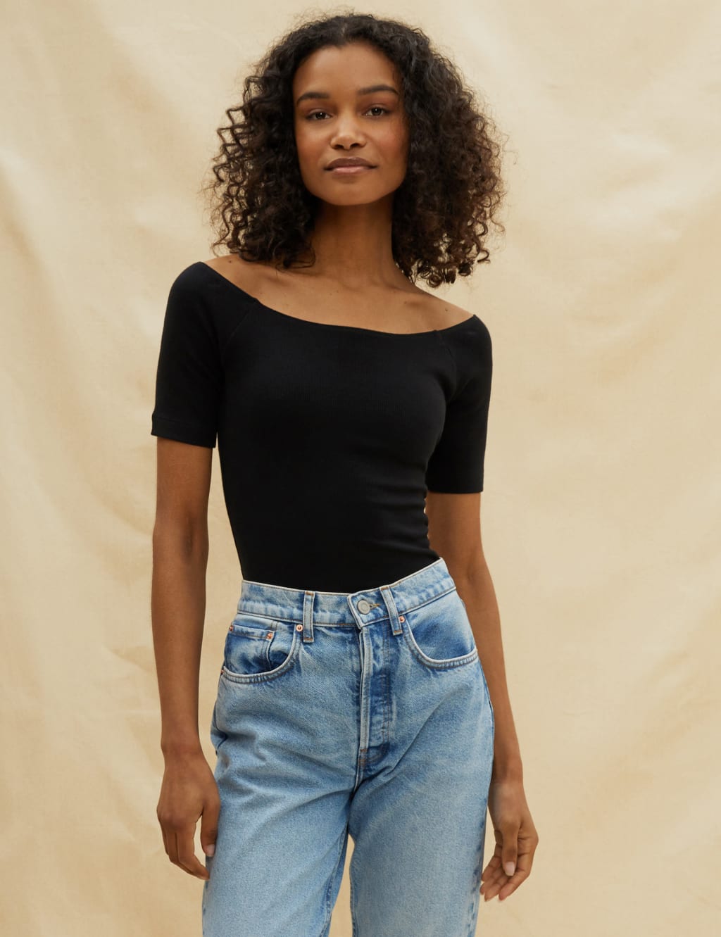 Black cotton bardot top clearance