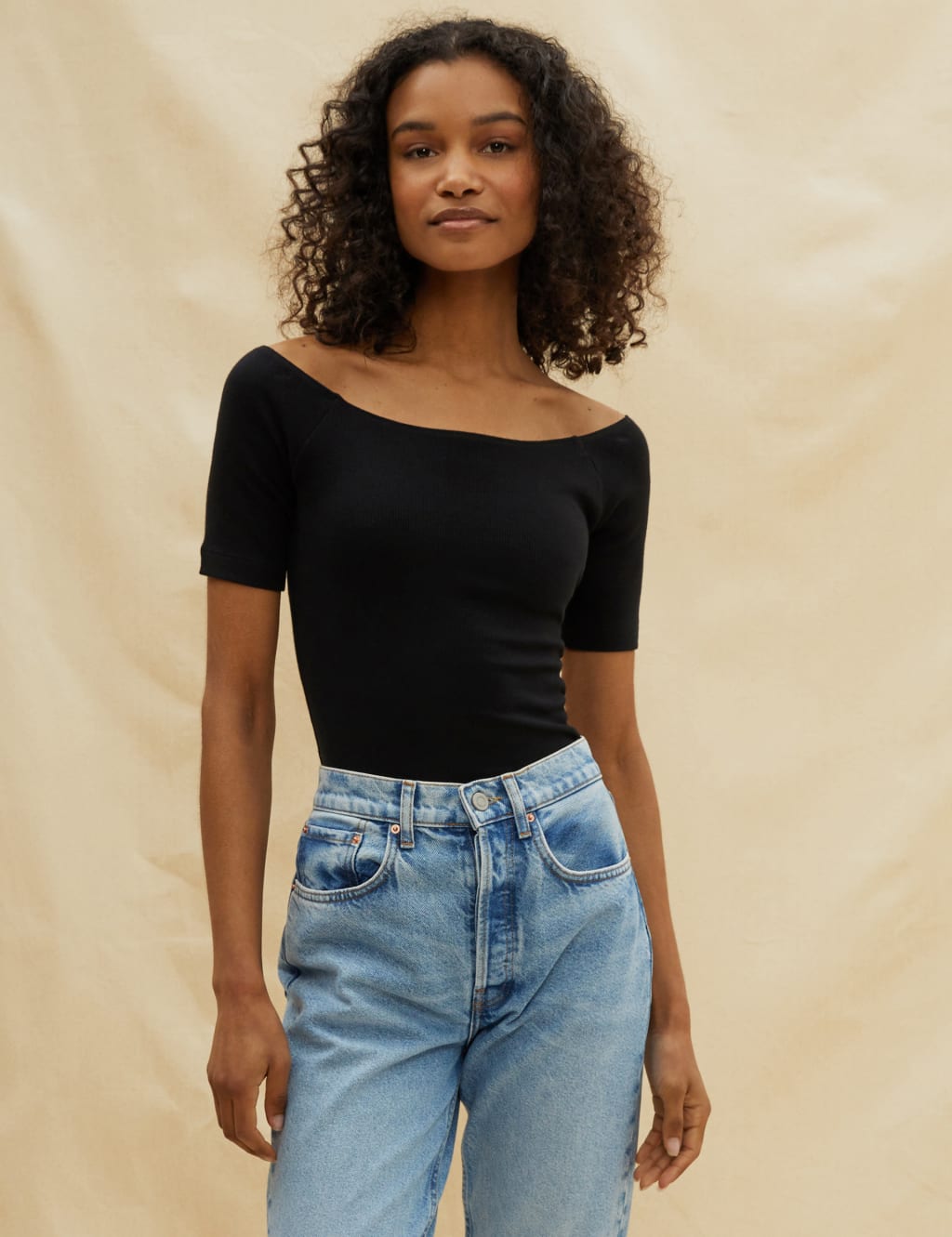 Black cotton cheap bardot top