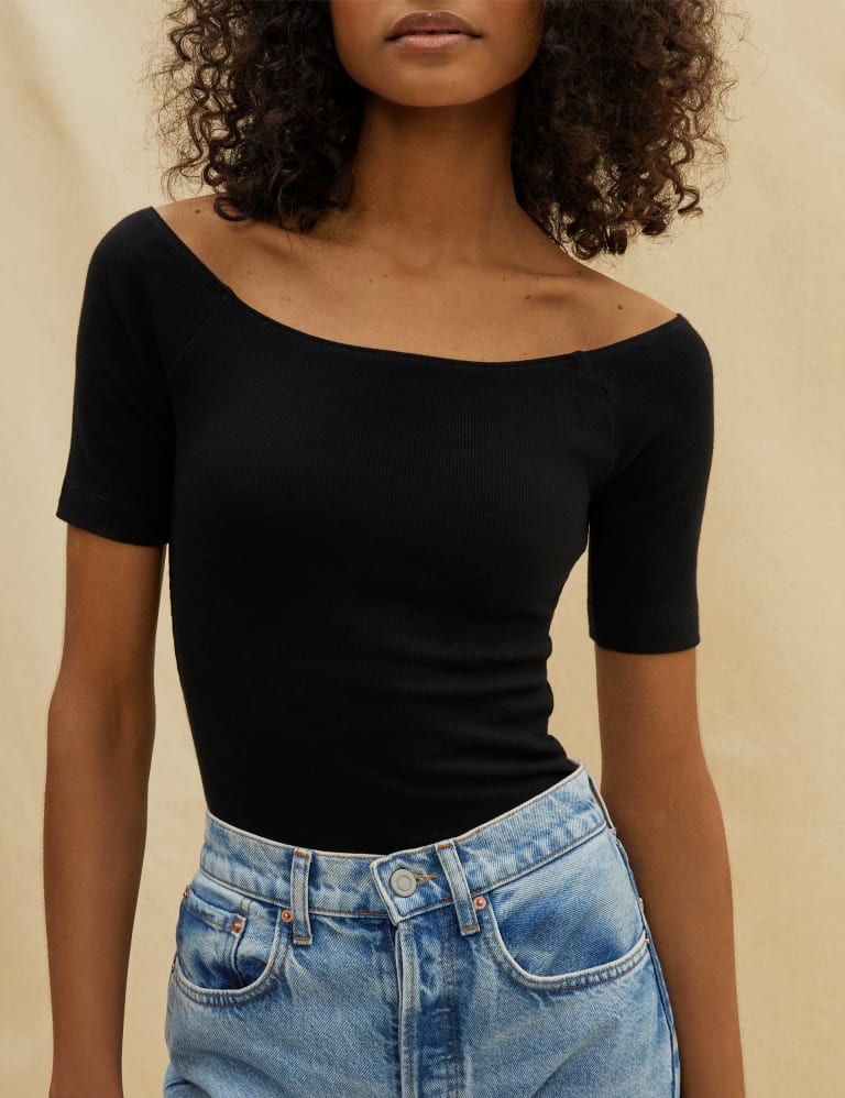 Black cotton cheap bardot top